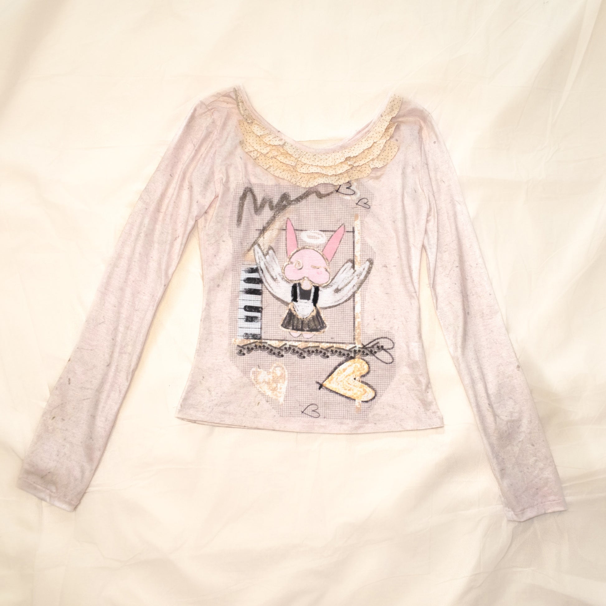 YJM with biubiu - Lace Collar Long Sleeve Top shirt YJM with biubiu S