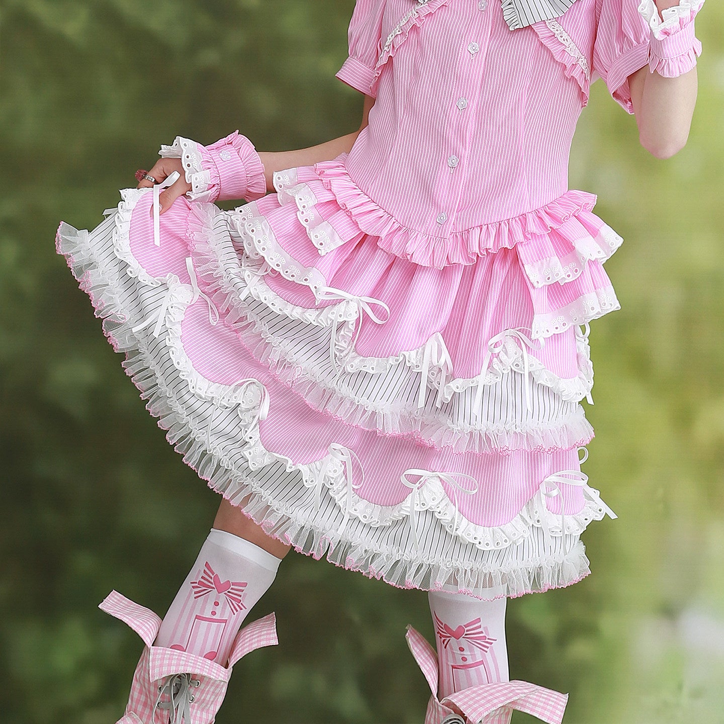 SOS MEME CLUB - Pink Stripe Puff Skirt skirt SOS MEME CLUB S