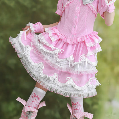 SOS MEME CLUB - Pink Stripe Puff Skirt skirt SOS MEME CLUB S