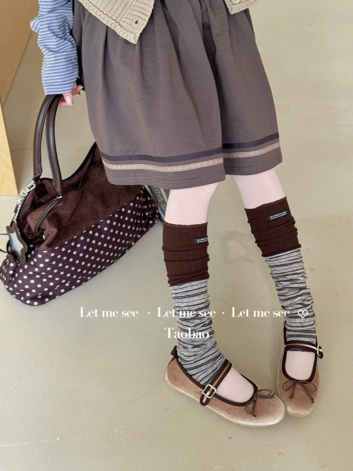 LET ME SEE - Colorblock Label Slouch Leg Warmers socks let me see Dark Brown