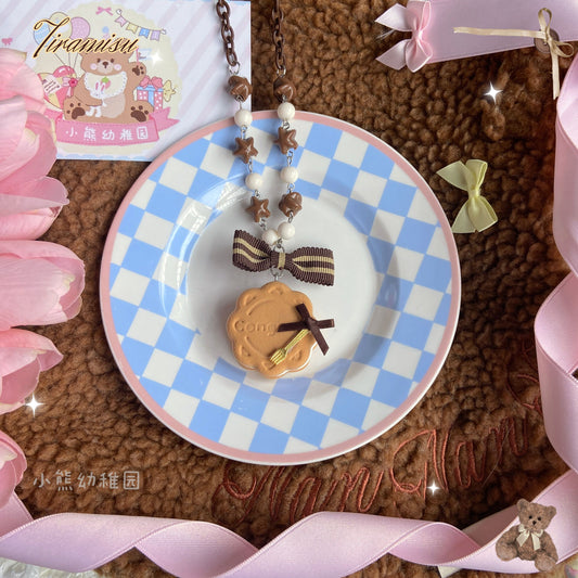 Bear Doll Cookie Necklace | Decora Kei Handmade Tiramisu Charm necklace Bear Doll Round Cookie Necklace