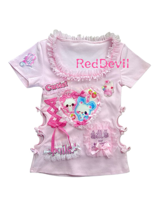 RedDevil Millennial T-shirt Pink Bunny T-shirt Cute Sleeveless T-shirt tshirt Red Devil