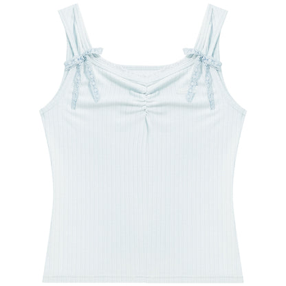 ziziFei - Girly Bow Lace Strappy Tank Top tank top ziziFei Blue S