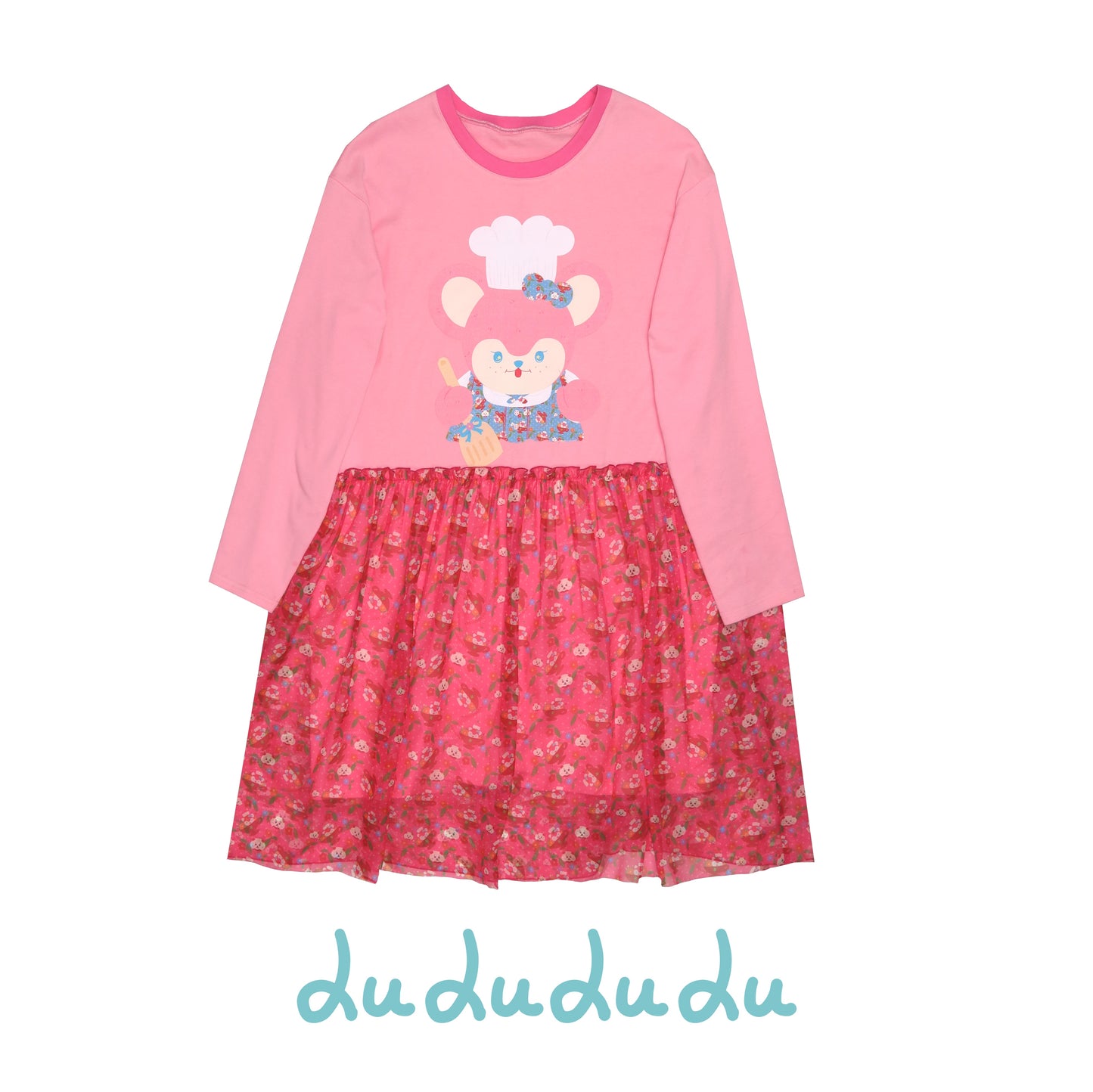 LULULULU - Kawaii Chef Mouse Print Chiffon & Knit Long Dress dress LULULULU S