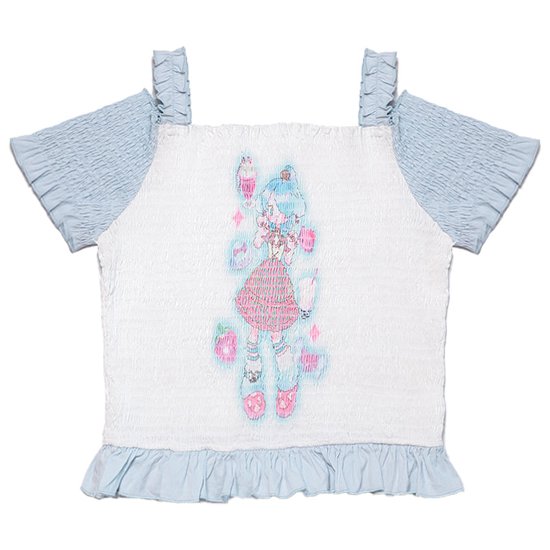 Hashtag DDD - Kawaii Off-Shoulder Shirred Strap Tee tshirt Hashtag DDD