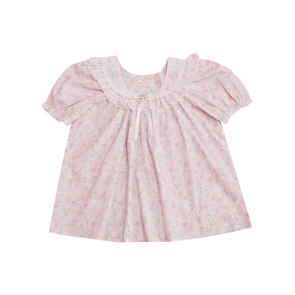 SemenCoicis – Vintage Rose Print Puff Sleeve Top with Butterfly Lace Embroidery blouse SemenCoicis