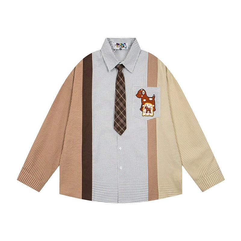 BIBULU - Kidcore Patchwork Plaid Embroidered Shirt shirt BIBULU M