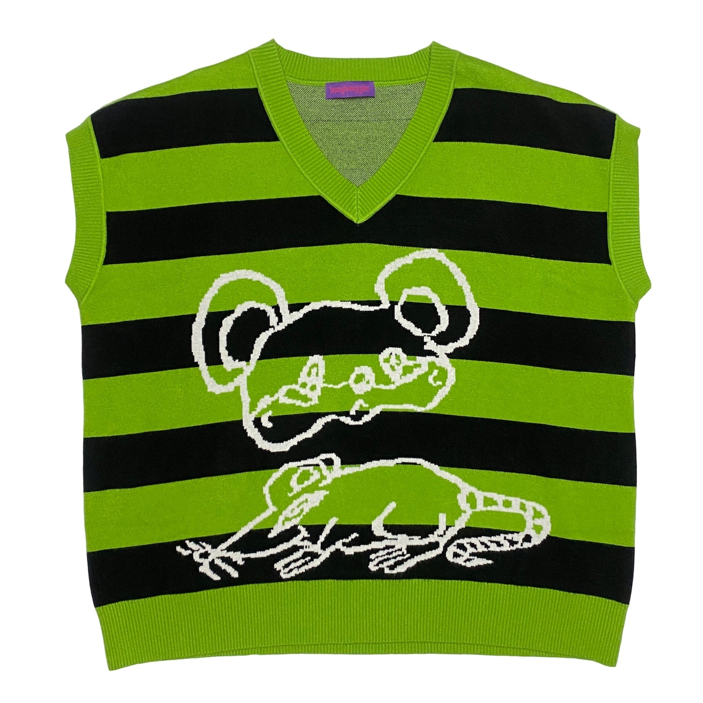 bunnybunnygun - Decora Kei Striped Knit Vest Oversized Sweet Cool vest bunnybunnygun