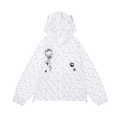 Languid Park - Cat Embroidered UV Protection Jacket jacket Languid Park White S