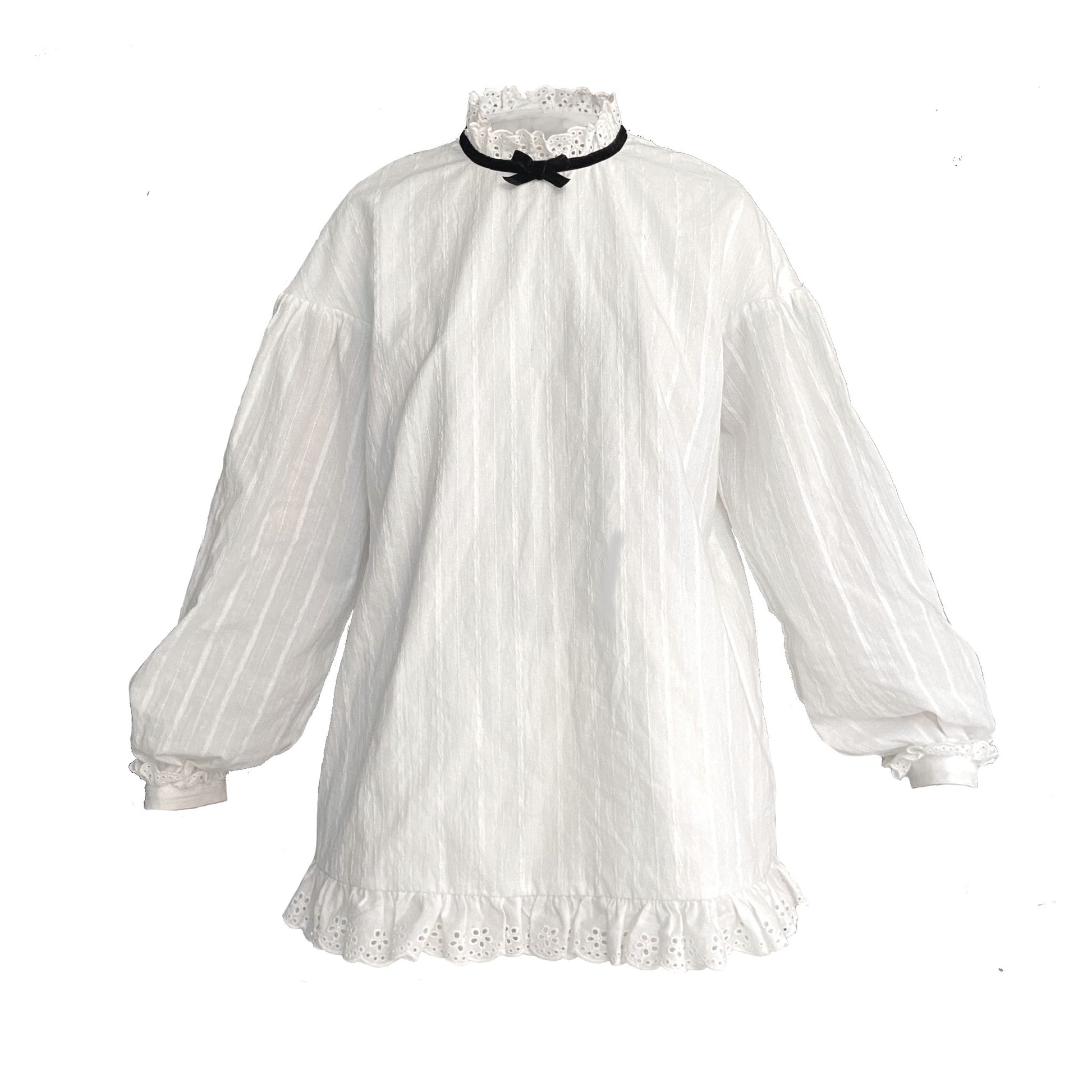 ShiChang Vintage Blouse | Lace Trim Striped Loose Shirt | Versatile White Layering Blouse blouse ShiChang