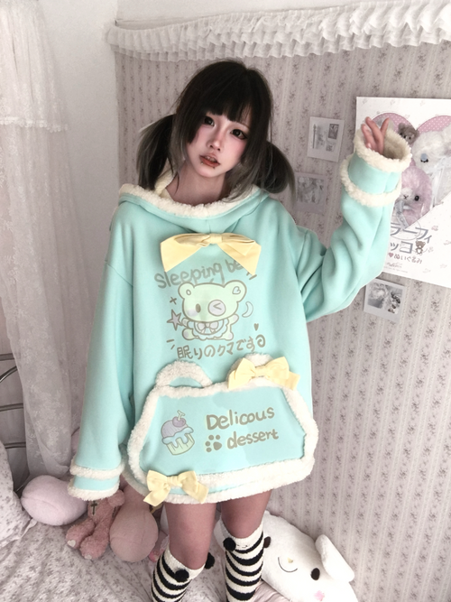 Three Poisons - Fleece-Lined Bow Hooded Sweatshirt hoodie Three Poisons