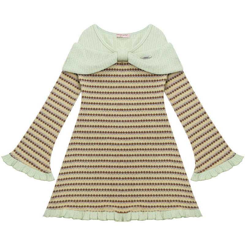 ziziFei - Girly Kei Bow Plaid Knit Ruffle Dress dress ziziFei Green S