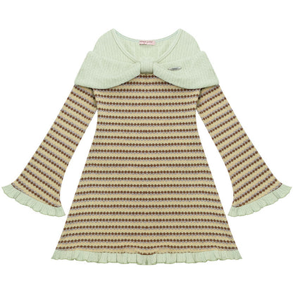 ziziFei - Girly Kei Bow Plaid Knit Ruffle Dress dress ziziFei Green S