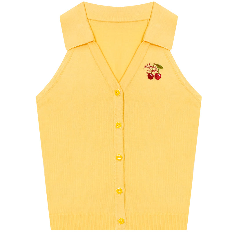ziziFei - Girly Cherry Embroidery Sleeveless Top tank top ziziFei Yellow S