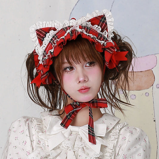 SOS MEME CLUB - Kawaii Headband Christmas Red Plaid Headwear headband SOS MEME CLUB
