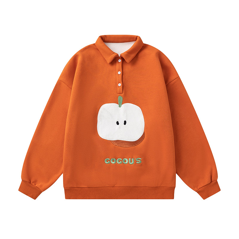 KURIOSITAET - Decora Kei Orange Fleece Hoodie sweatshirt KURIOSITAET S