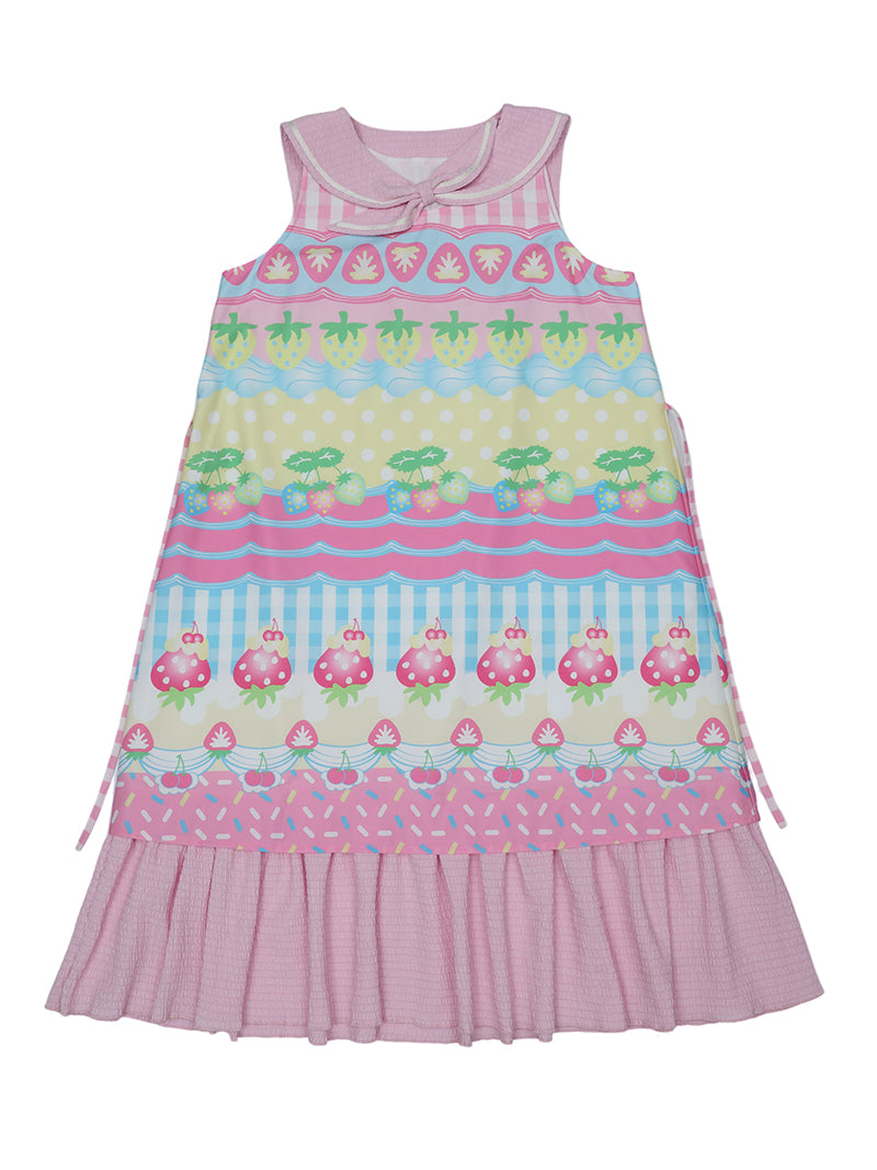 frufru - Kawaii Fruit Print Cotton Sailor Collar Dress for Summer dress frufru Pink S