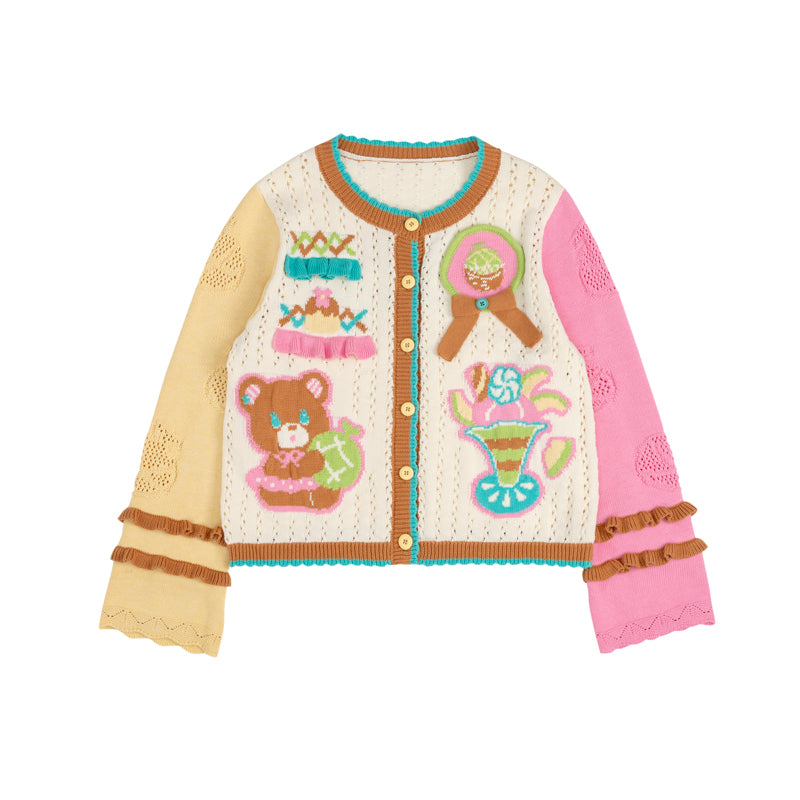 Lutra Jump - Decora Kei Beige Melon Knit Cardigan cardigan Lutra Jump