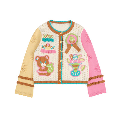 Lutra Jump - Decora Kei Beige Melon Knit Cardigan cardigan Lutra Jump