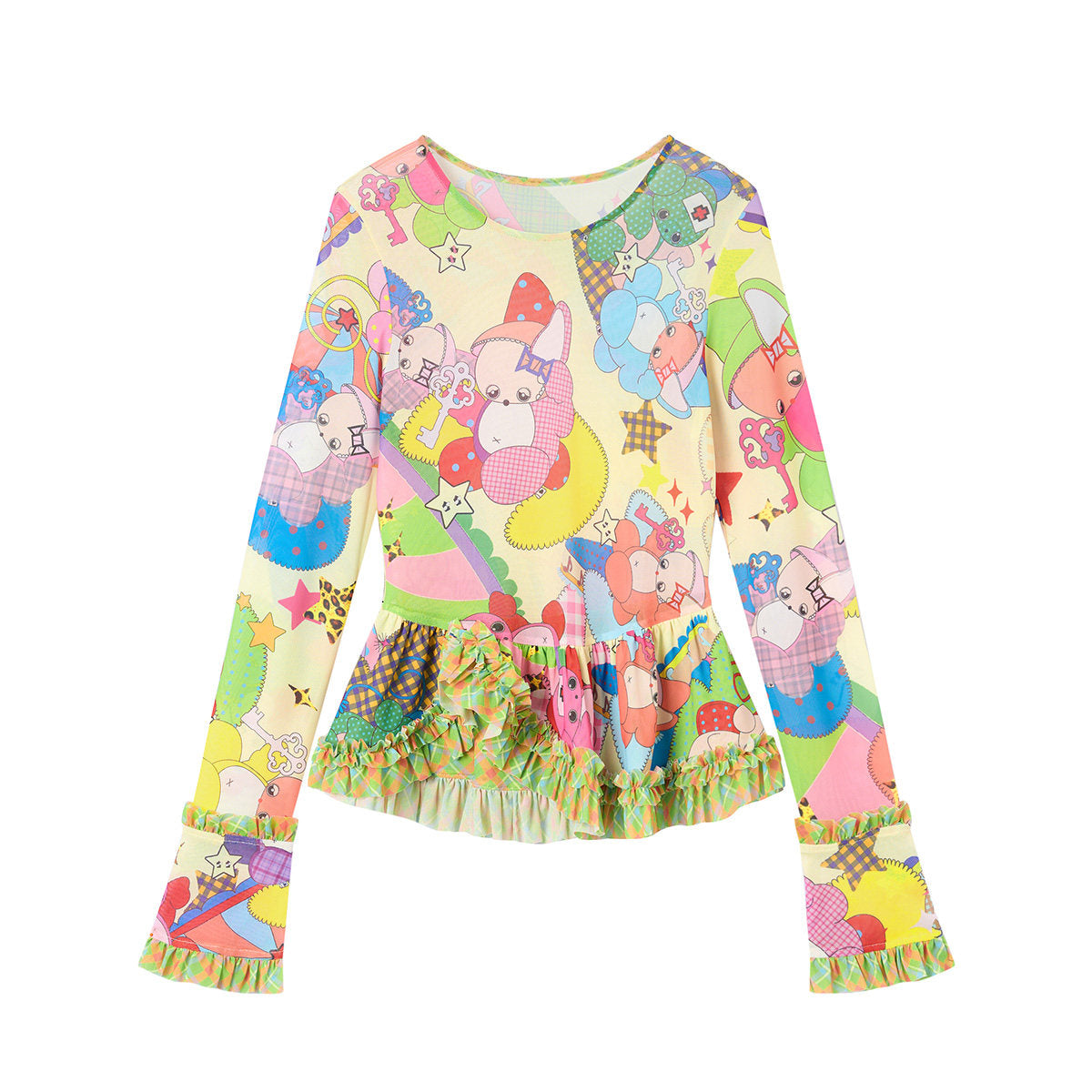 tntntutu - Cartoon Mesh Ruffle Top shirt tntntutu Yellow S