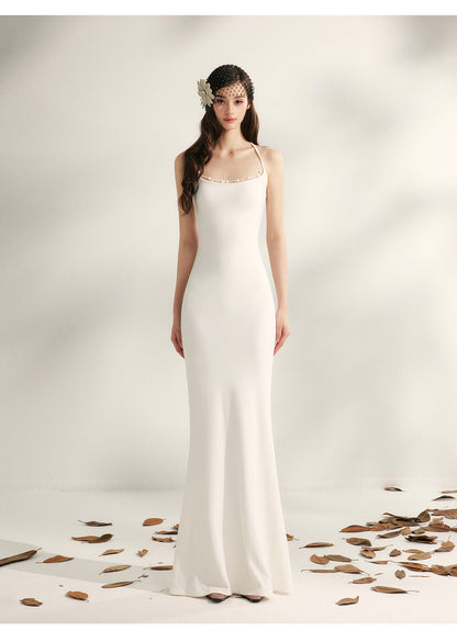YZZI HE - “Evening Blossom” Halter Mermaid Knit Dress dress YZZI HE White S