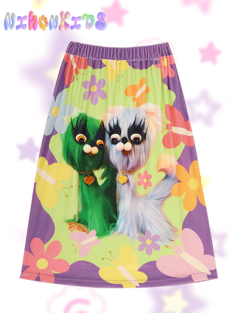 NIHON KIDS - Decora Velvet Maxi Skirt Garden Dog Cute skirt NIHON KIDS