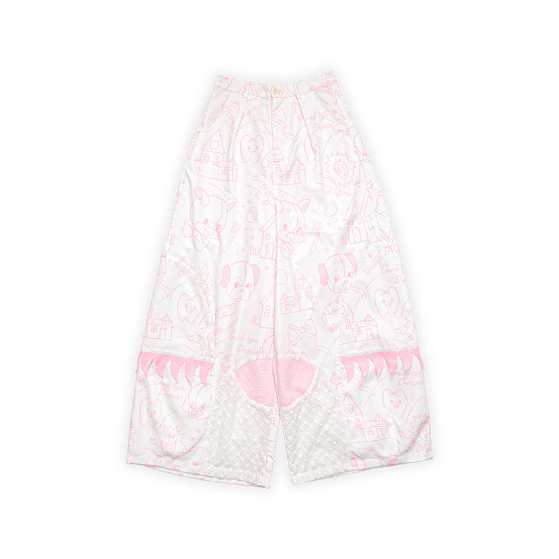 Meugler Multi-Fabric Patchwork Dog Face Pure White/Printed Casual Wide-Leg Pants pants Meugler Printed Version S