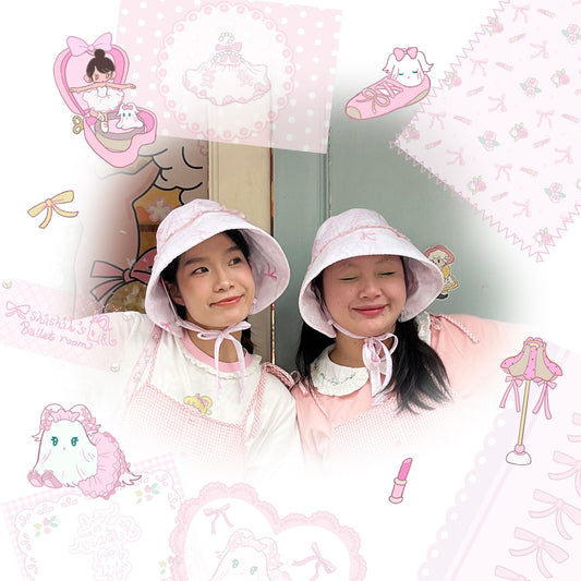 shishihshop Decora Kei Pink Sun Hat | Sweet Girl Lace Ribbon Wide-Brim UV Cap hat shishihshop