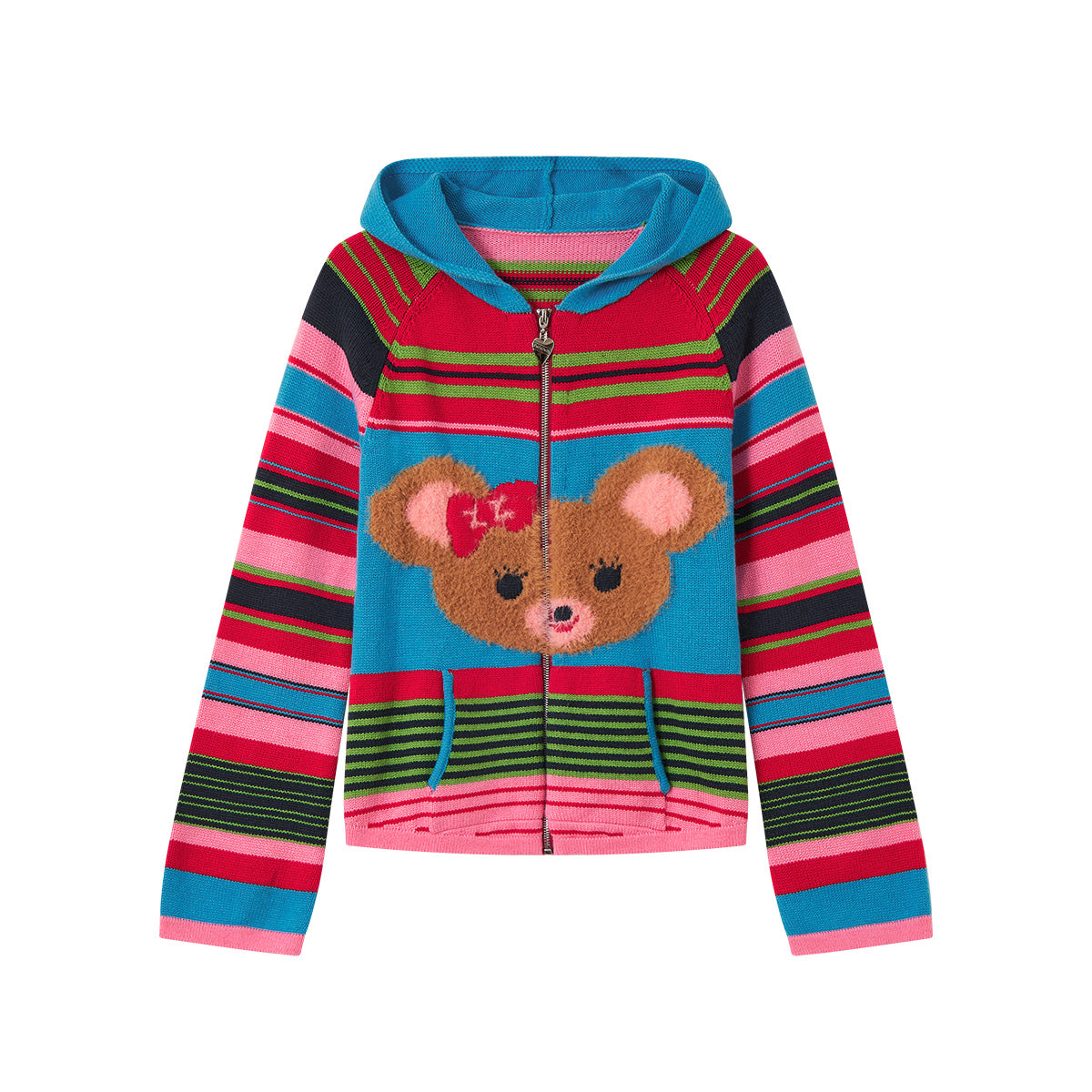 tntntutu - Colorful Striped Teddy Knit Hoodie Cardigan cardigan tntntutu