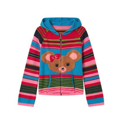 tntntutu - Colorful Striped Teddy Knit Hoodie Cardigan cardigan tntntutu