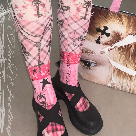 Oogreenapple - Floral Tattoo Sheer Socks socks Oogreenapple