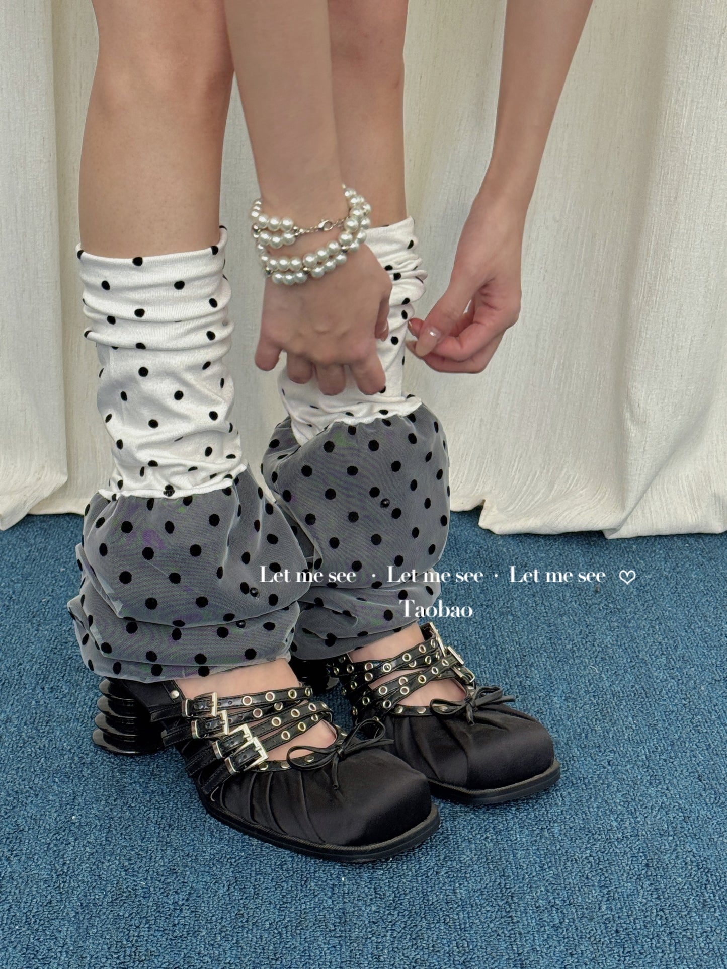 LET ME SEE - Kawaii Patchwork Polka Dot Leg Warmers leg warmmers let me see White