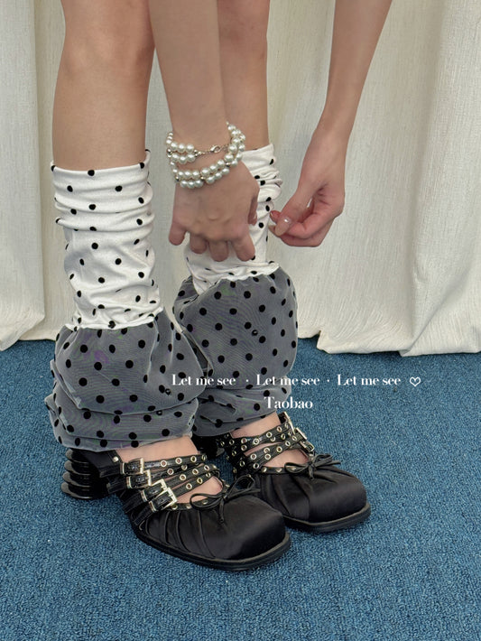 LET ME SEE - Kawaii Patchwork Polka Dot Leg Warmers leg warmmers let me see White