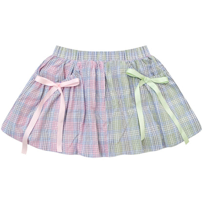 ziziFei - Rainbow Plaid Bow Mini Skirt skirt ziziFei S