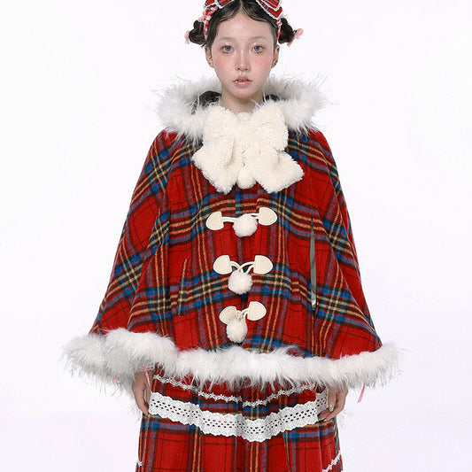 SOS MEME CLUB – Showa Christmas Red Plaid Wool Coat