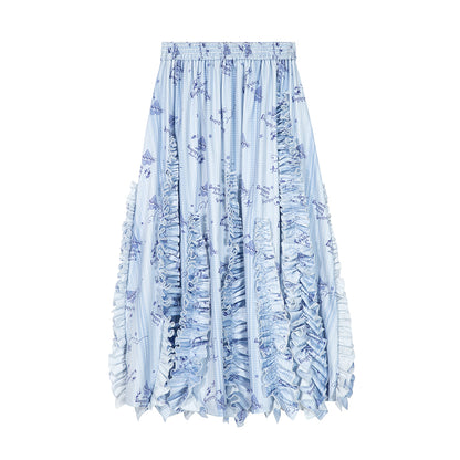 tntntutu Light Blue Skirt | A-Line Skirt | Pleated Border Summer Skirt skirt tntntutu