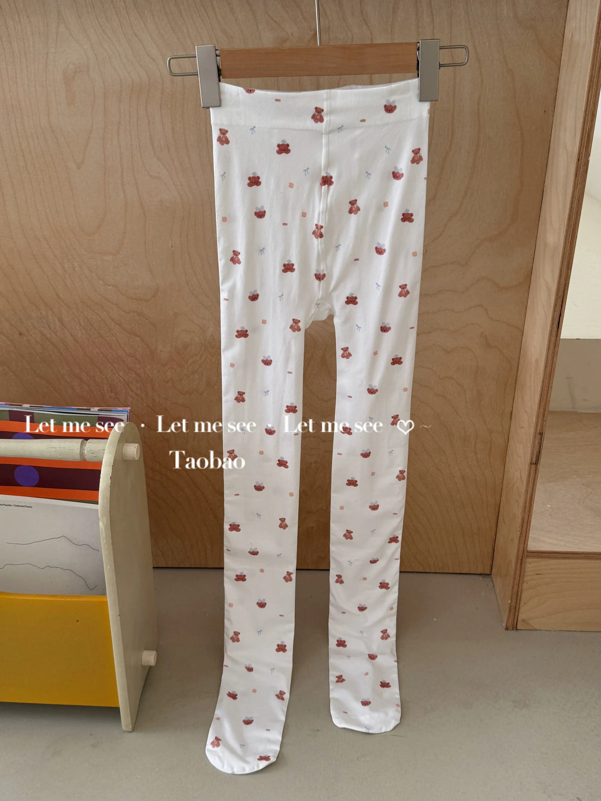 LET ME SEE - Cartoon Bear Print White Tights tights let me see