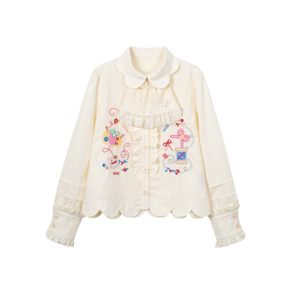Lutra Jump - Decora Petal Collar Embroidered Blouse blouse Lutra Jump Cream White (A little bit yellow) S