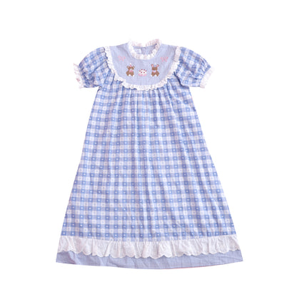 SemenCoicis Vintage Puff Sleeve Dress | Kawaii Embroidered Jacquard Check Dress dress SemenCoicis