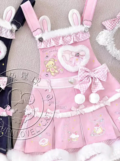 No Brand - Cream Donut Bunny Suspender Dress dress bunnyplanet Pink S