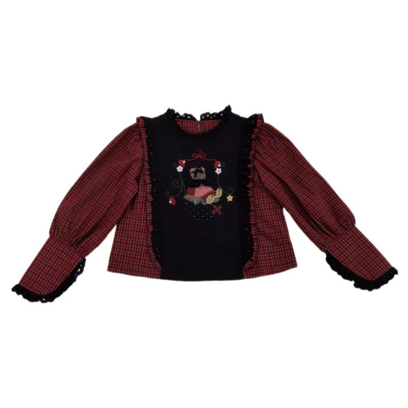 SemenCoicis - Vintage Doll Embroidered Plaid Shirt shirt SemenCoicis Black S