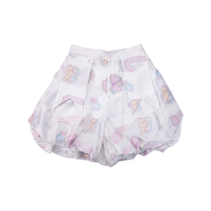 Meugler Animal Paradise Blue Plaid Jacquard Fabric Cute Garlic Flower Bud Pleated Skort