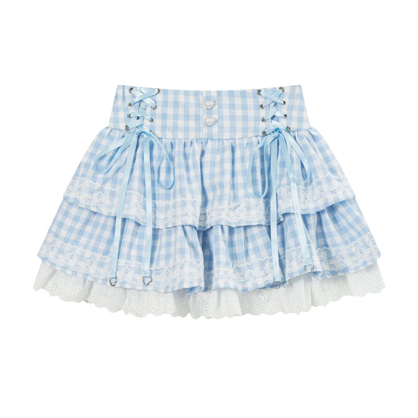 Languid Park - Plaid Lace Up Puff Skirt Land Decora Blue S
