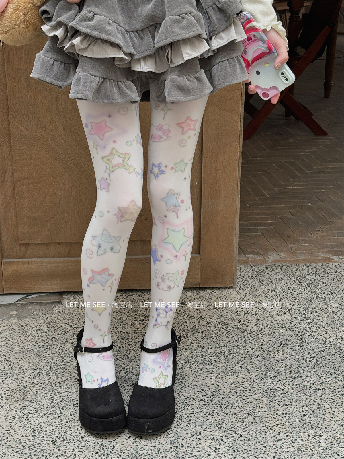 LET ME SEE Printed Velvet Tights | White Japanese-Style Pantyhose tights let me see White Stars
