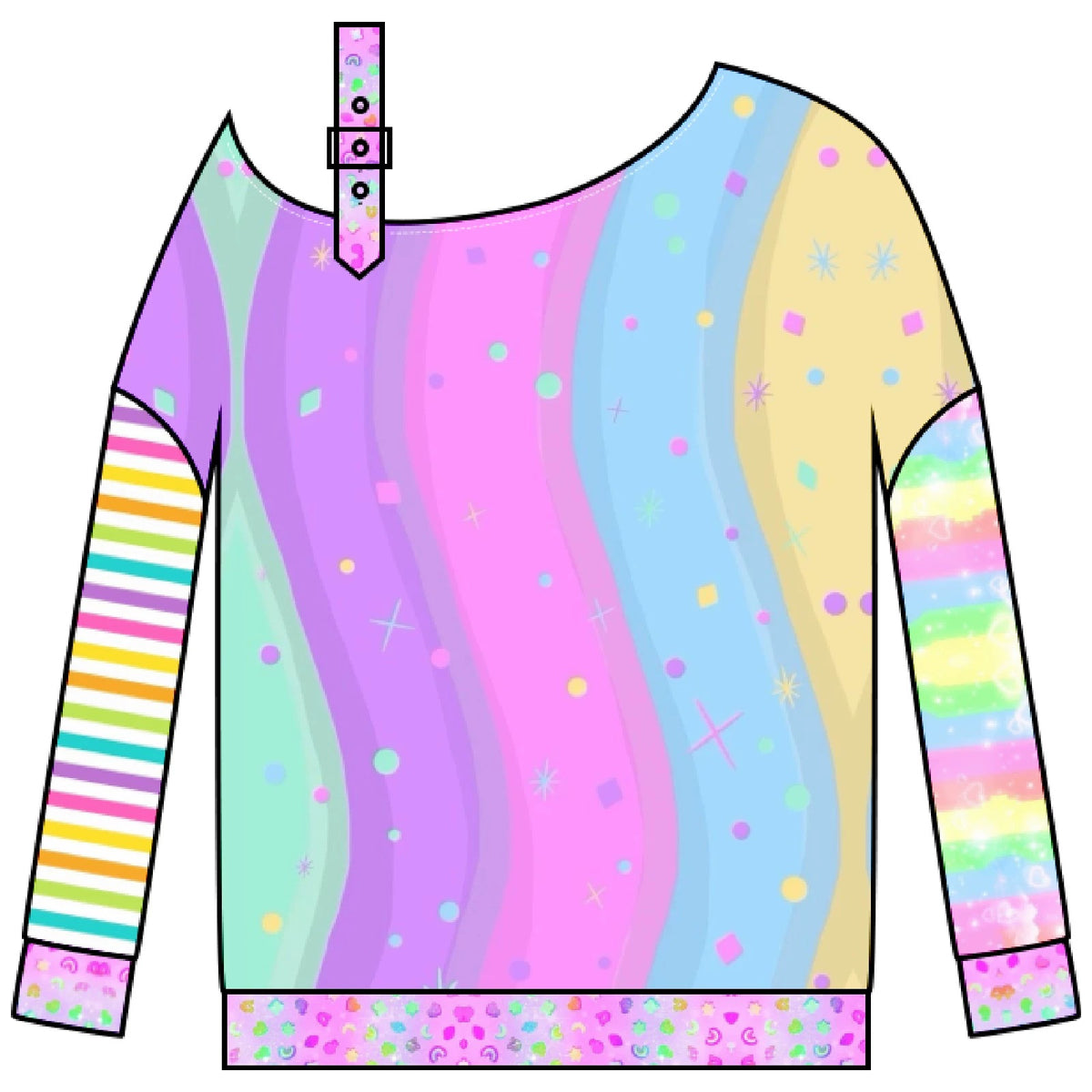 LEERROO - Neon Wave Y2K Asymmetric Shoulder Top hoodie Leerroo S