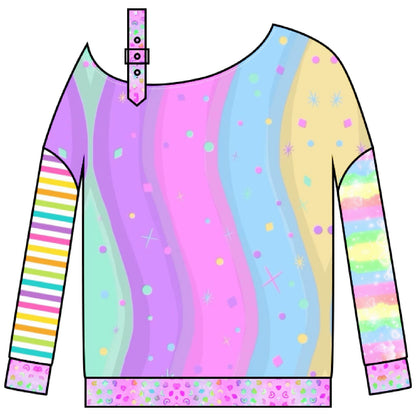 LEERROO - Neon Wave Y2K Asymmetric Shoulder Top hoodie Leerroo S