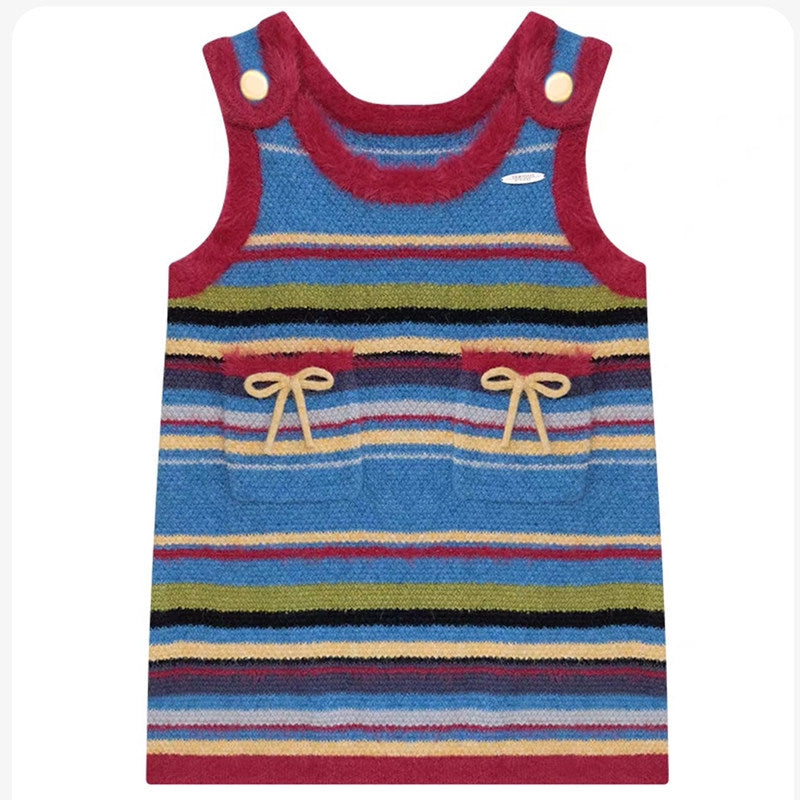 ziziFei - Striped Bow Knit Pinafore Dress dress ziziFei Red S