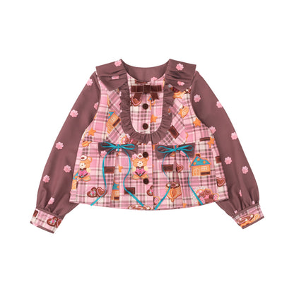 Lutra Jump - Kawaii Plaid Cream Print Doll-Style Coat jacket Lutra Jump S
