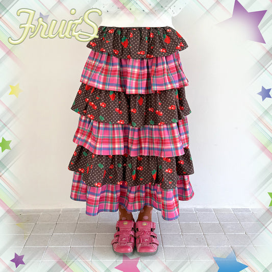 FRUITS - Kawaii Layered Plaid Cake Skirt skirt Fruits S