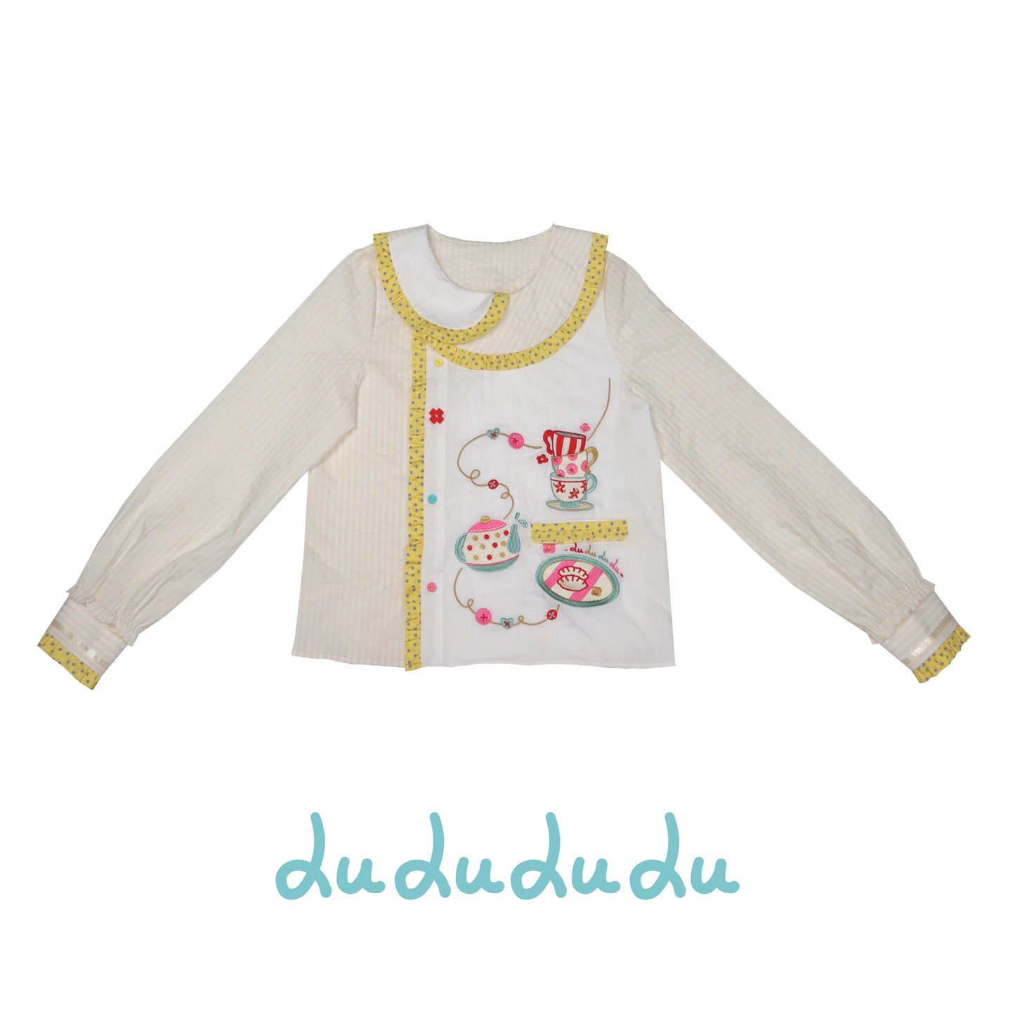 LULULULU - Kawaii Tea Set Embroidered Doll Collar Shirt shirt LULULULU S